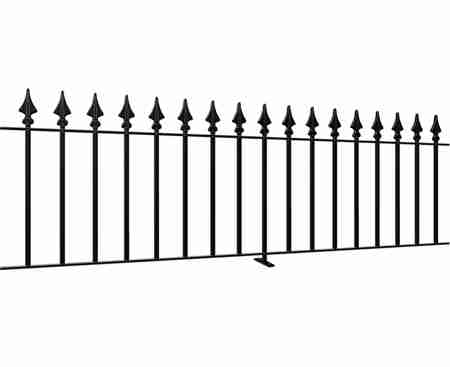 Modern vertical bar metal railings for garden walls, powder-coated in black for a maintenance-free finish.